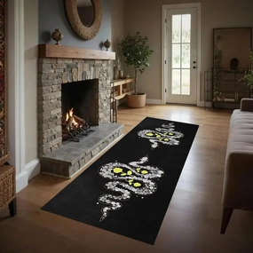 Black Snake Runner Rug 2x7ft Man Cave Serpent Rug for Hallway Machine Washable Rose Snake Print Non-Slip Floor Mat for Foyer Entrance Bedroom College Dorm Decor Carpet
