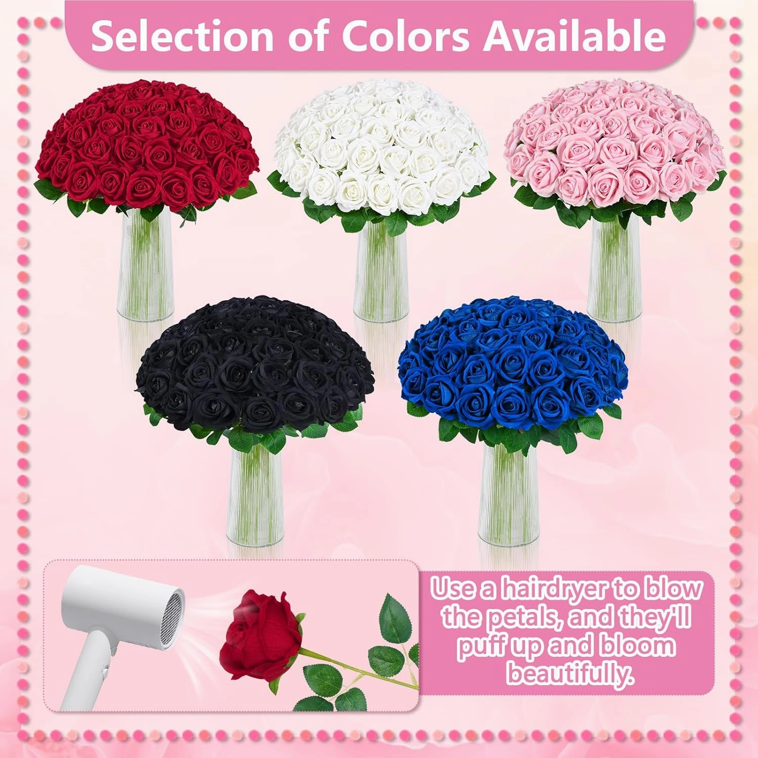 BLEUM CADE 50 Pcs Red Roses Artificial Flowers, Real Touch Velvet Roses Fake Flowers Bulk, Artificial Roses Bouquet with Long Stems Bridal DIY Wedding Party Centerpiece Decorations