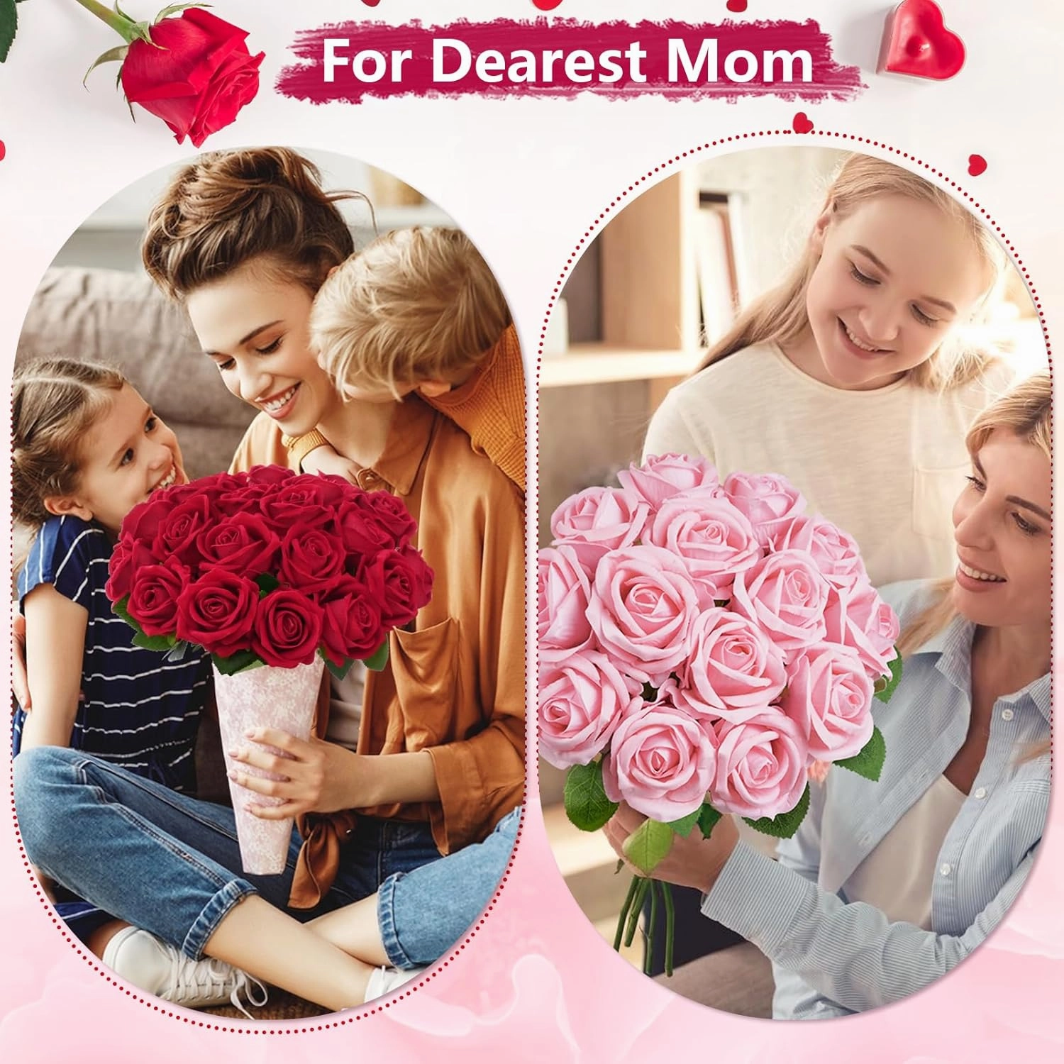 BLEUM CADE 50 Pcs Red Roses Artificial Flowers, Real Touch Velvet Roses Fake Flowers Bulk, Artificial Roses Bouquet with Long Stems Bridal DIY Wedding Party Centerpiece Decorations