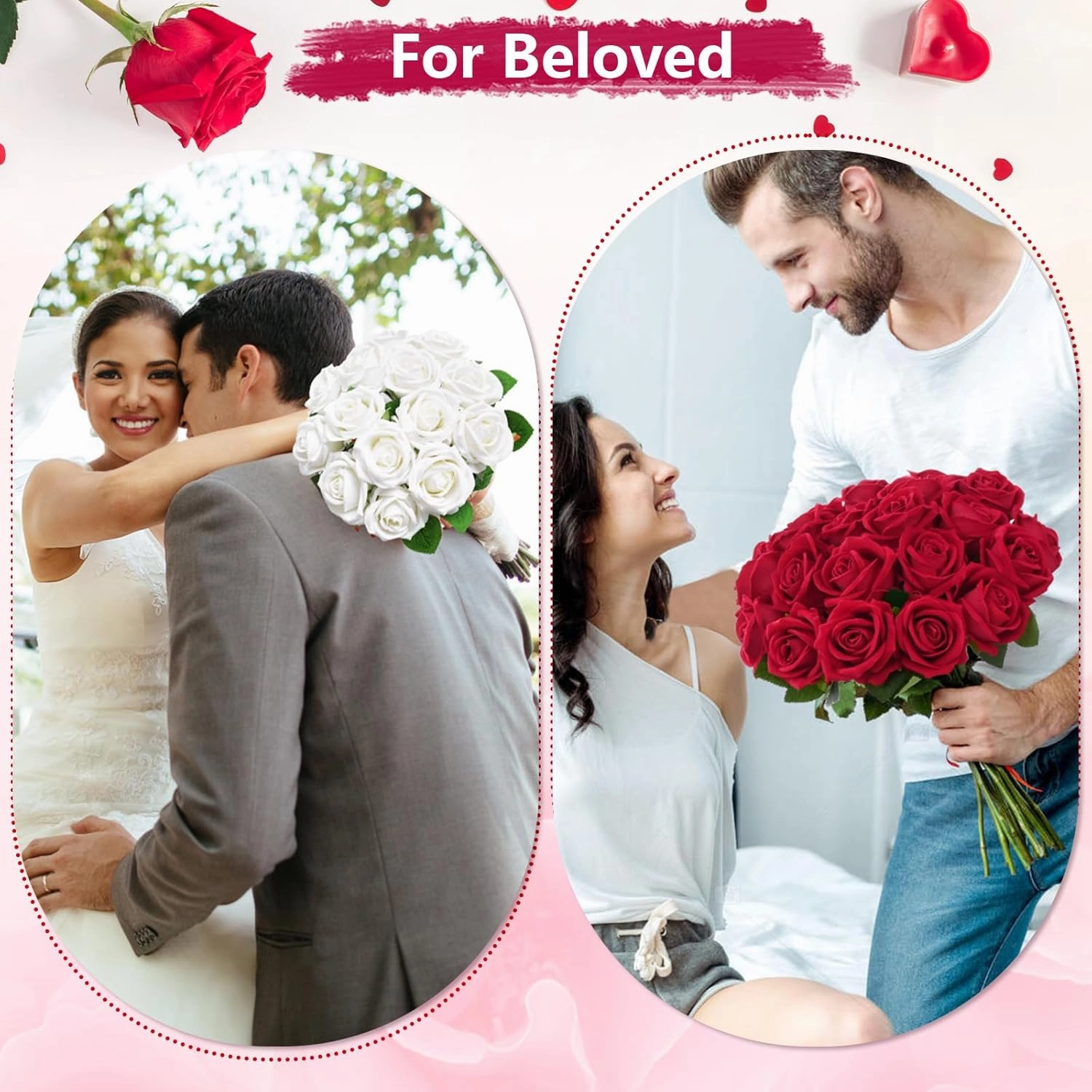 BLEUM CADE 50 Pcs Red Roses Artificial Flowers, Real Touch Velvet Roses Fake Flowers Bulk, Artificial Roses Bouquet with Long Stems Bridal DIY Wedding Party Centerpiece Decorations