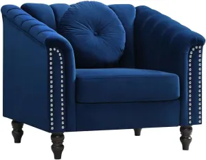 Blue Chesterfield Velvet Sofa Couch Set (Chair/Loveseat/Sofa) - for Living Room Furniture Sets、Offices、Apartments