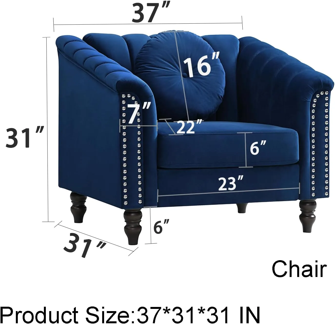 Blue Chesterfield Velvet Sofa Couch Set (Chair/Loveseat/Sofa) - for Living Room Furniture Sets、Offices、Apartments