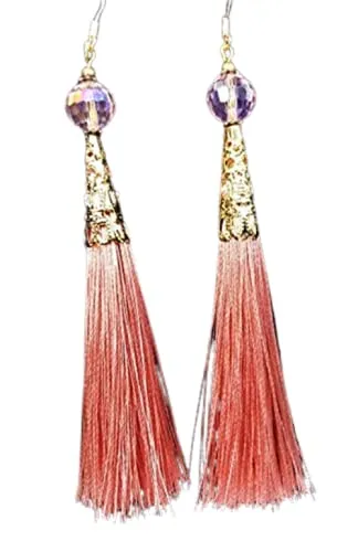 Blush Pink Tassel - Goldtone Cone Bead Cap - Disco Cut Glass Bead - 4 1/2" Long Earrings