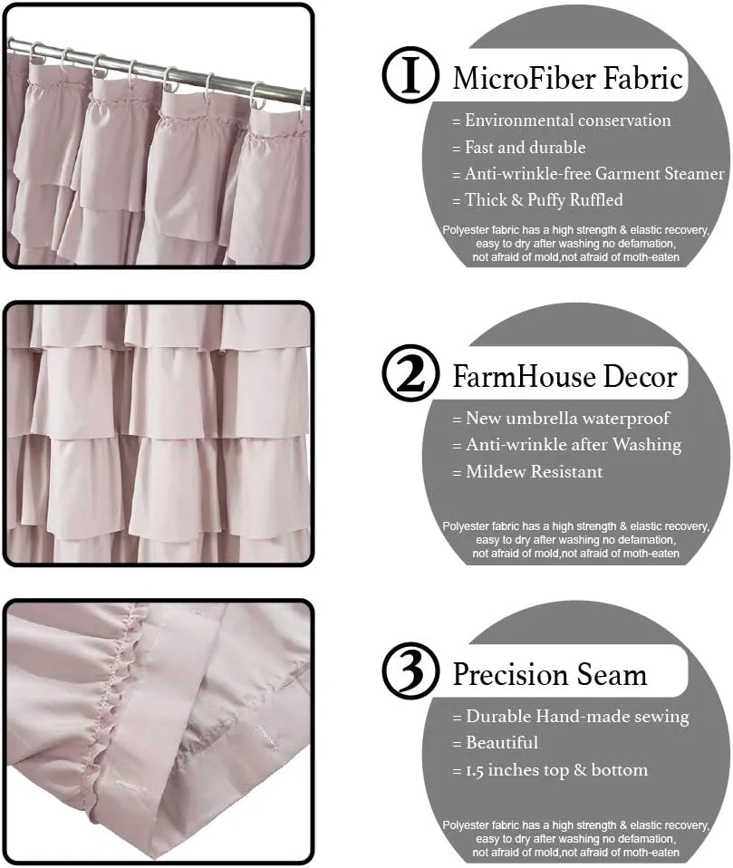 Blush Shower Curtain,36-inches Wide Stall,Pink Ruffled Bath Curtains for Bathroom,Fabric Farmhouse Decor,Soft Touch Decorative Cloth Texture,(72 inch Long,1 Panel)