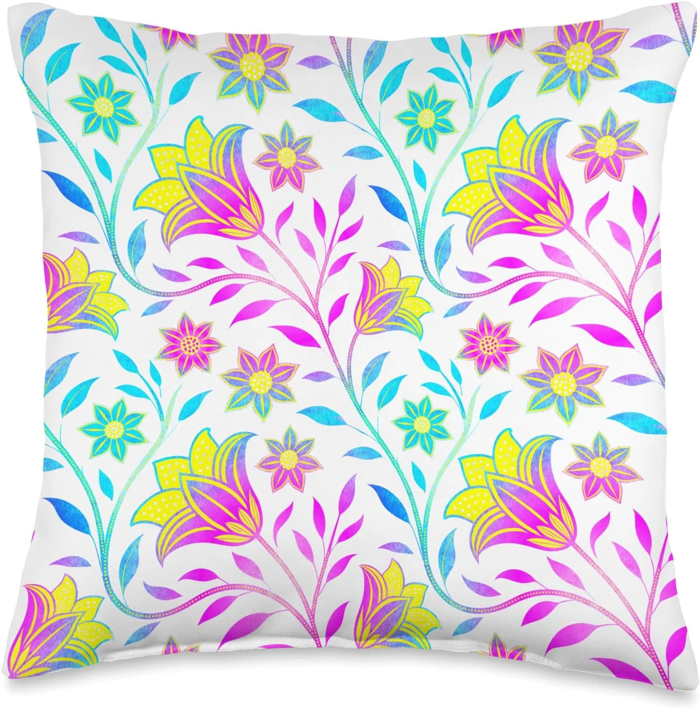 Boho Luxe Chintz Vibrant Grandmillennial Floral Throw Pillow