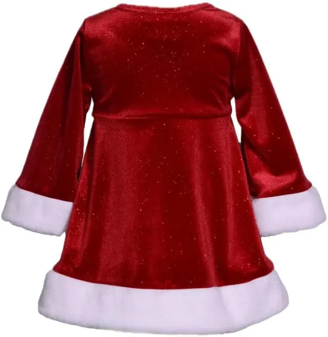 Bonnie Jean Christmas Dress - Red Santa Fur Holiday Dress for Baby, Toddler and Little Girls