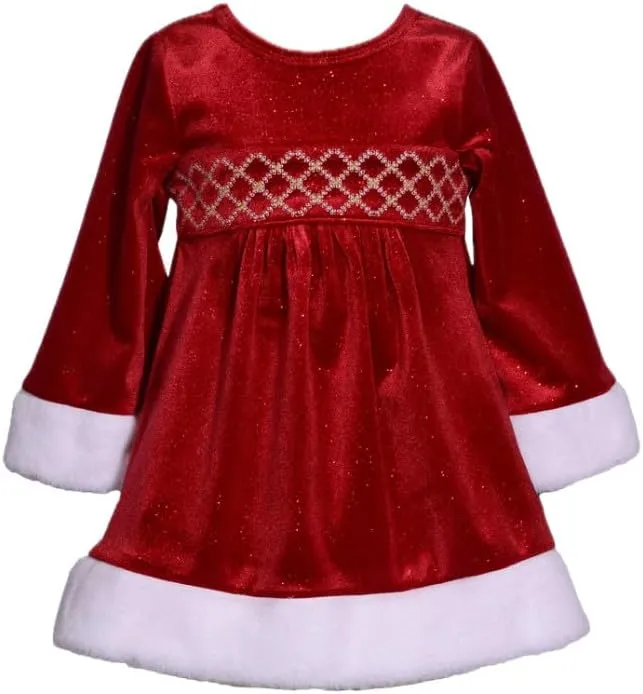 Bonnie Jean Christmas Dress - Red Santa Fur Holiday Dress for Baby, Toddler and Little Girls