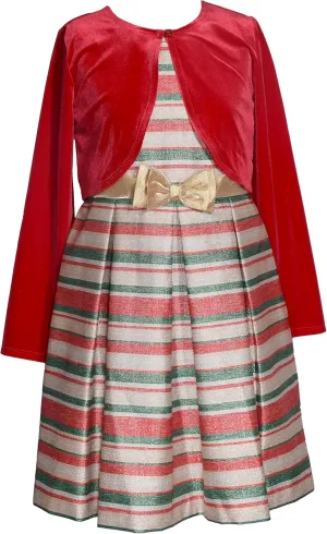 Bonnie Jean Christmas Dress with Red Cardigan for Baby, Toddler, Little and Big Girls