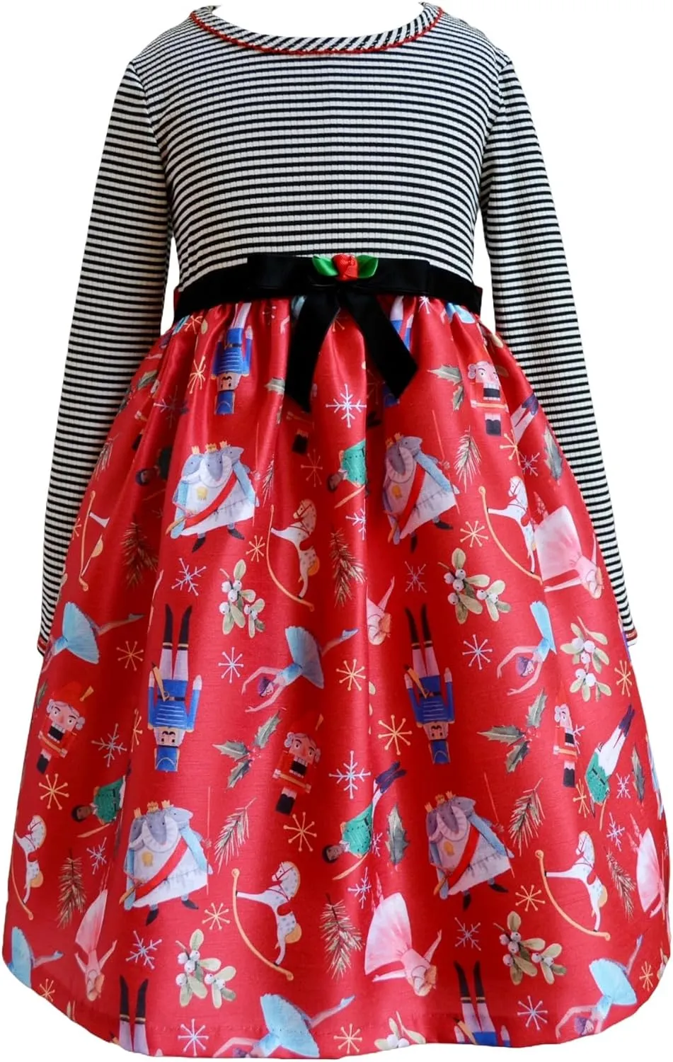 Bonnie Jean Girls 2T-16 Stripe Knit Shantung Nutcracker Christmas Dress
