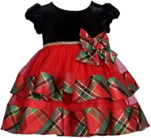 Bonnie Jean Girl's Christmas Dress - Tiered Holiday Plaid Party Dress for Baby, Toddler and Little Girls