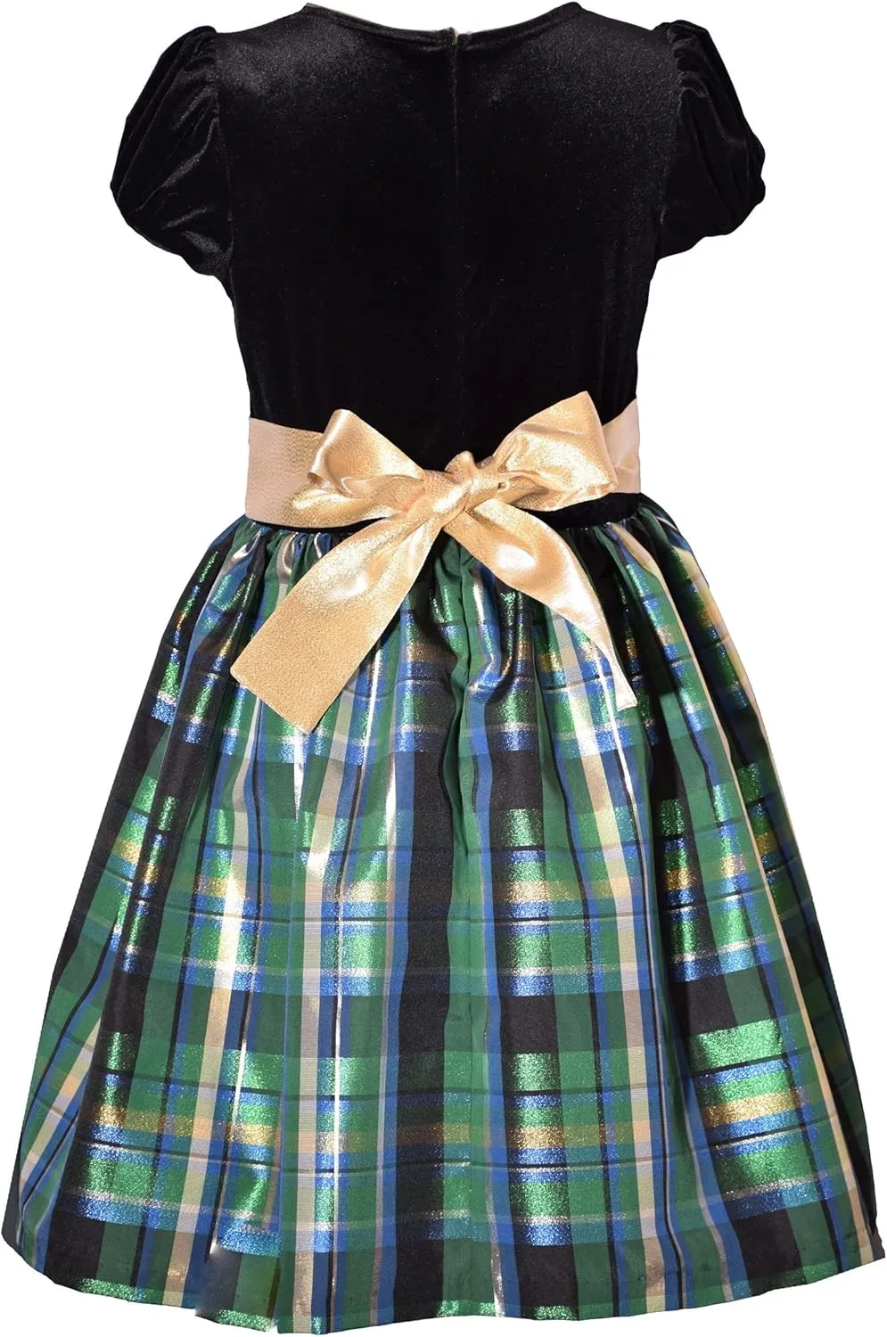 Bonnie Jean Girl's Holiday Christmas Dress - Velvet Plaid for Toddler and Big Girls 7-16