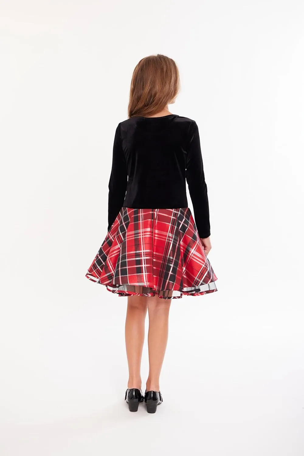 Bonnie Jean Holiday Velvet to Plaid Drop Waist Dress for Toddlers, Little Girls, and Big Girls