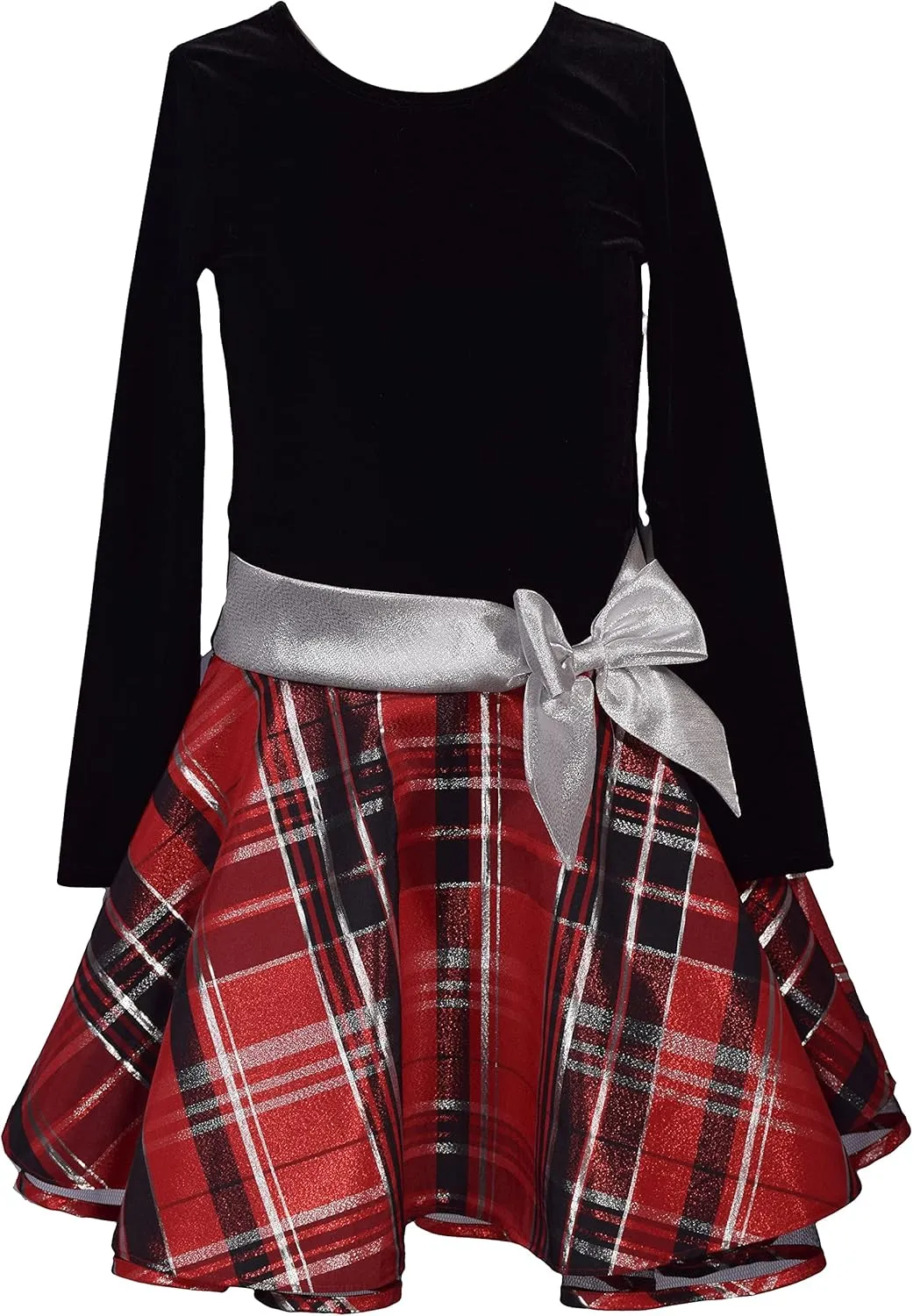 Bonnie Jean Holiday Velvet to Plaid Drop Waist Dress for Toddlers, Little Girls, and Big Girls