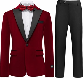 Boys Velvet Tuxedo Suit for Boys Slim Fit Formal Wedding Outfit Suit Size 4-20 Kids 2 Piece Tuxedo Blazer Jacket Suit Set