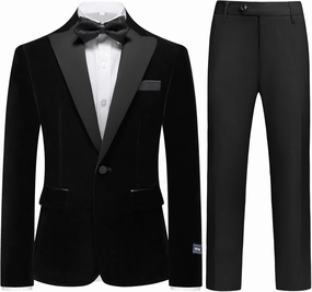 Boys Velvet Tuxedo Suit for Boys Slim Fit Formal Wedding Outfit Suit Size 4-20 Kids 2 Piece Tuxedo Blazer Jacket Suit Set
