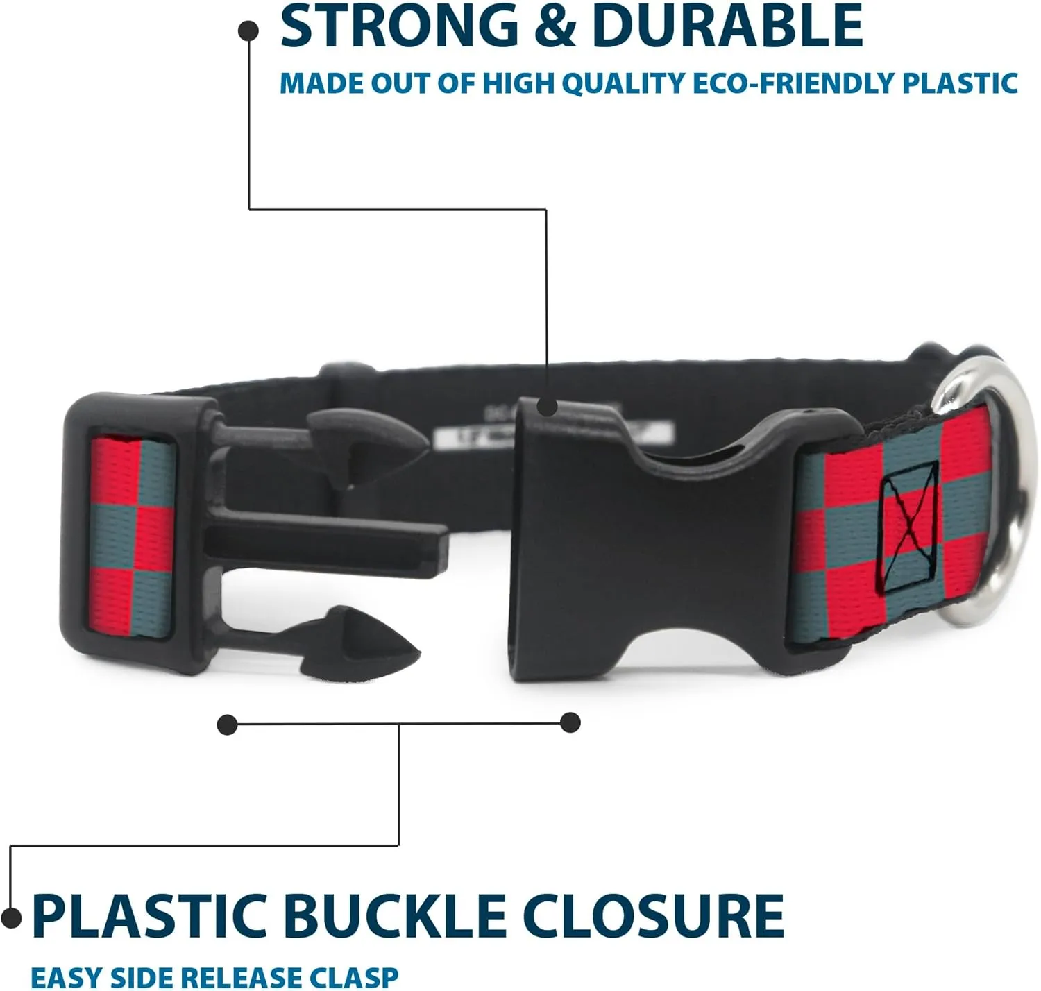 Buckle-Down Plastic Clip Collar - Checker Crimson Red/Gray - 1" Wide - Fits 11-17" Neck - Medium