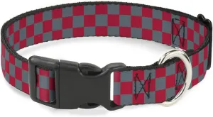 Buckle-Down Plastic Clip Collar - Checker Crimson Red/Gray - 1" Wide - Fits 11-17" Neck - Medium