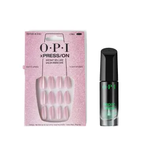 Bundle of OPI xPress/ON Press On Nails, With Nail Glue, Long Baby Pink Velvet Almond Shape Nails, Editor in Chic   OPI Repair Mode Bond Building Nail Serum, Clear, 0.3 fl oz