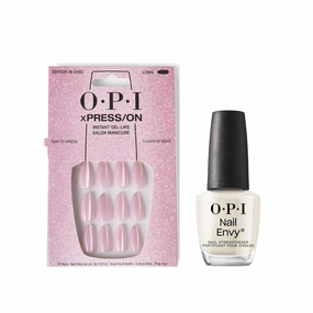 Bundle of OPI xPress/ON Press On Nails, With Nail Glue, Long Baby Pink Velvet Almond Shape Nails, Editor in Chic   OPI Nail Envy, Nail Strengthening Treatment, Vegan Formula, 0.5 fl oz