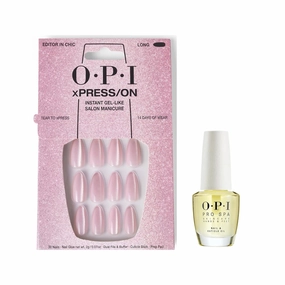 Bundle of OPI xPress/ON Press On Nails, With Nail Glue, Long Baby Pink Velvet Almond Shape Nails, Editor in Chic   OPI ProSpa Nail and Cuticle Oil, 0.5 fl oz