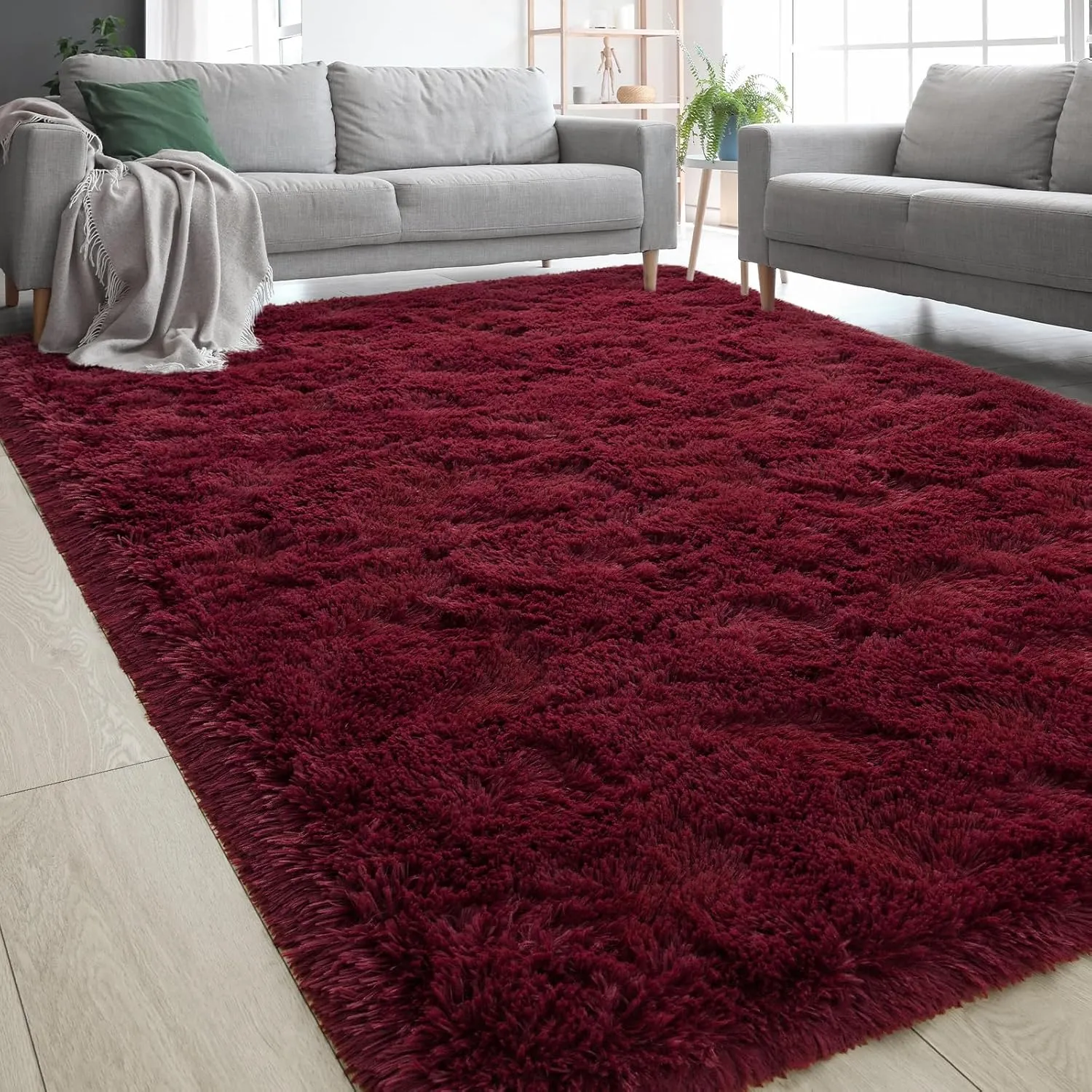 Burgundy Red Area Rugs Fluffy Rug for Bedroom Living Room, 4x6 Feet Indoor Shaggy Carpets, Plush Soft Rug for Kids Room, Furry Rug for Girls Boys Playroom Nursery Room Home Decor