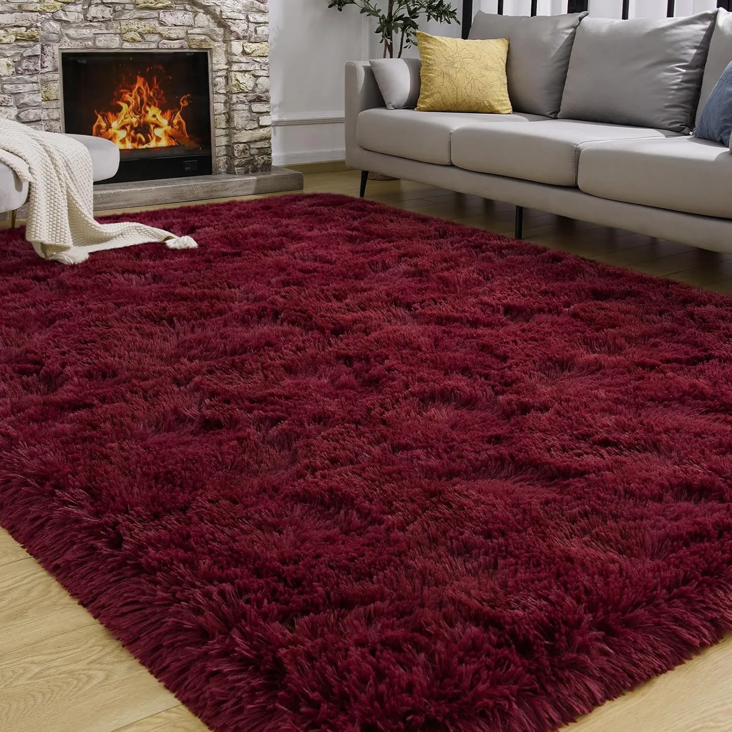 Burgundy Red Area Rugs Fluffy Rug for Bedroom Living Room, 4x6 Feet Indoor Shaggy Carpets, Plush Soft Rug for Kids Room, Furry Rug for Girls Boys Playroom Nursery Room Home Decor