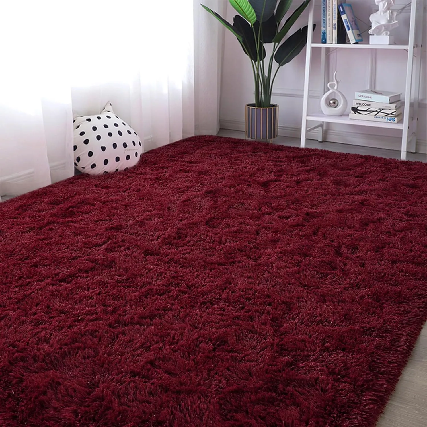 Burgundy Red Area Rugs Fluffy Rug for Bedroom Living Room, 4x6 Feet Indoor Shaggy Carpets, Plush Soft Rug for Kids Room, Furry Rug for Girls Boys Playroom Nursery Room Home Decor