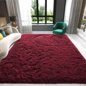 Burgundy Red Area Rugs Fluffy Rug for Bedroom Living Room, 4x6 Feet Indoor Shaggy Carpets, Plush Soft Rug for Kids Room, Furry Rug for Girls Boys Playroom Nursery Room Home Decor