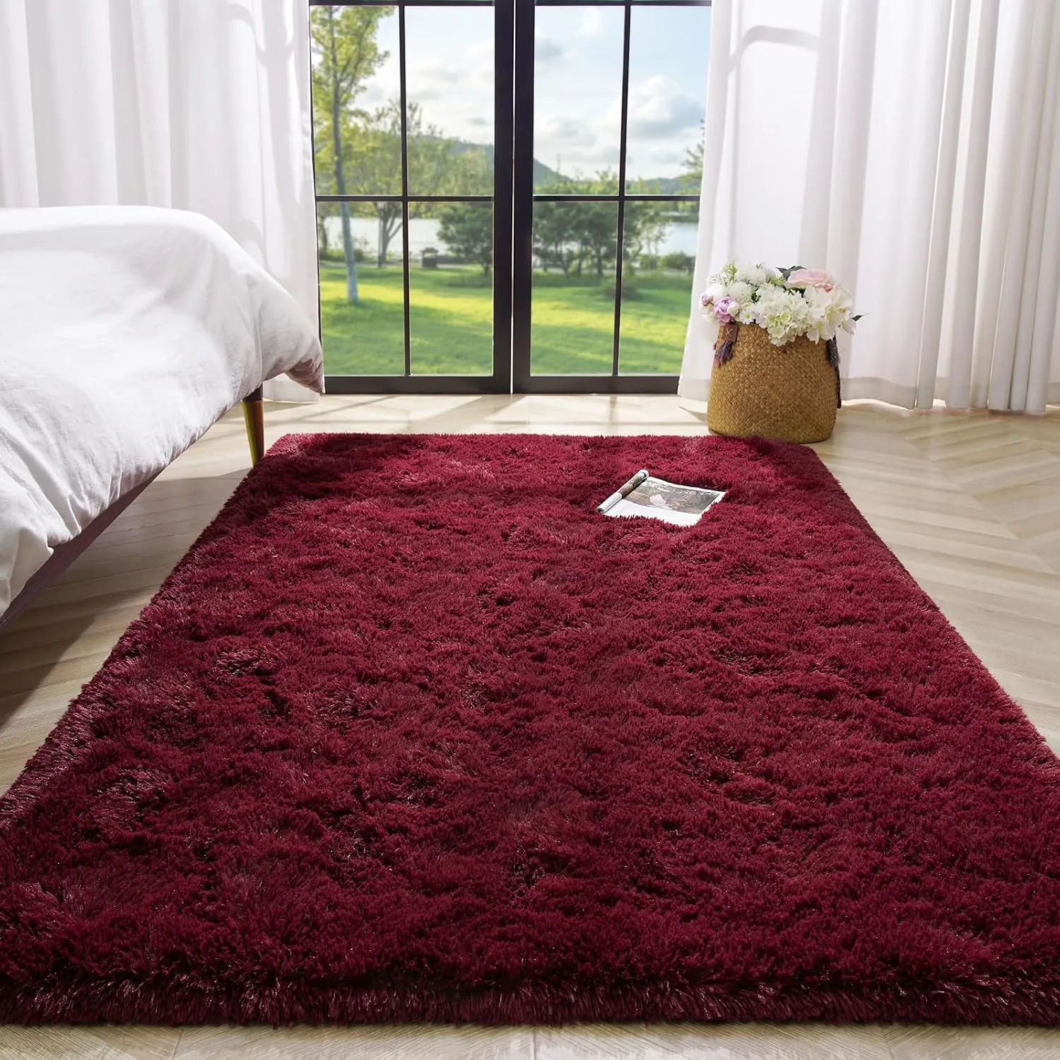 Burgundy Red Area Rugs Fluffy Rug for Bedroom Living Room, 4x6 Feet Indoor Shaggy Carpets, Plush Soft Rug for Kids Room, Furry Rug for Girls Boys Playroom Nursery Room Home Decor