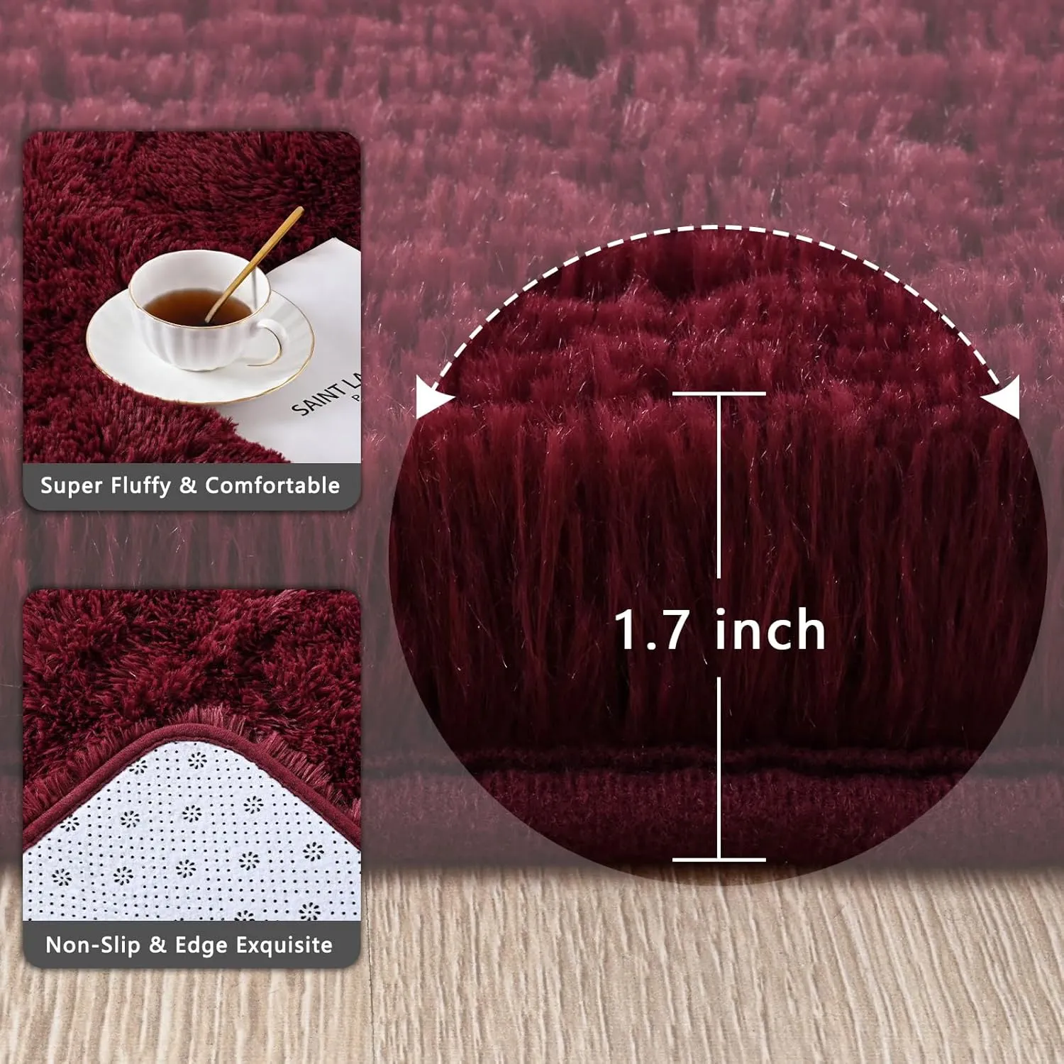 Burgundy Red Area Rugs Fluffy Rug for Bedroom Living Room, 4x6 Feet Indoor Shaggy Carpets, Plush Soft Rug for Kids Room, Furry Rug for Girls Boys Playroom Nursery Room Home Decor