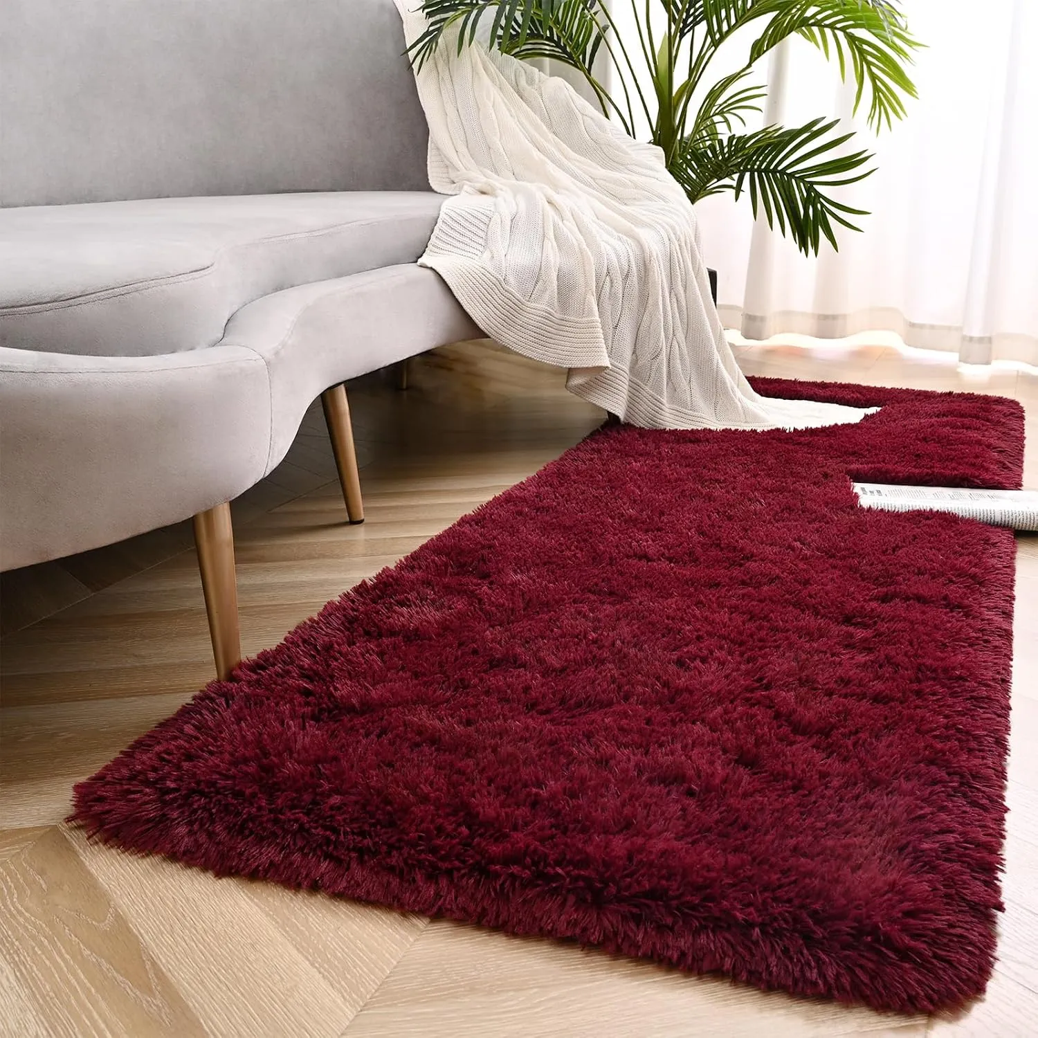 Burgundy Red Runner Area Rugs for Bedroom Living Room, 2x4 Feet Fluffy Bedside Rugs, Soft Shaggy Carpet Rug for Kids Room Nursery, Furry Rugs for Girls Boys Dorm Room Home Decor