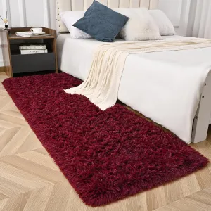 Burgundy Red Runner Area Rugs for Bedroom Living Room, 2x4 Feet Fluffy Bedside Rugs, Soft Shaggy Carpet Rug for Kids Room Nursery, Furry Rugs for Girls Boys Dorm Room Home Decor