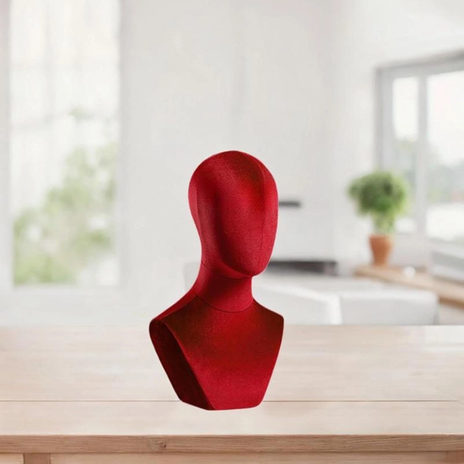 Bust Mannequin Head Wig Display with Shoulder Wig and Hats Display Stand Manikin Velvet Head for Wig Hairdresser Training Cap, Red
