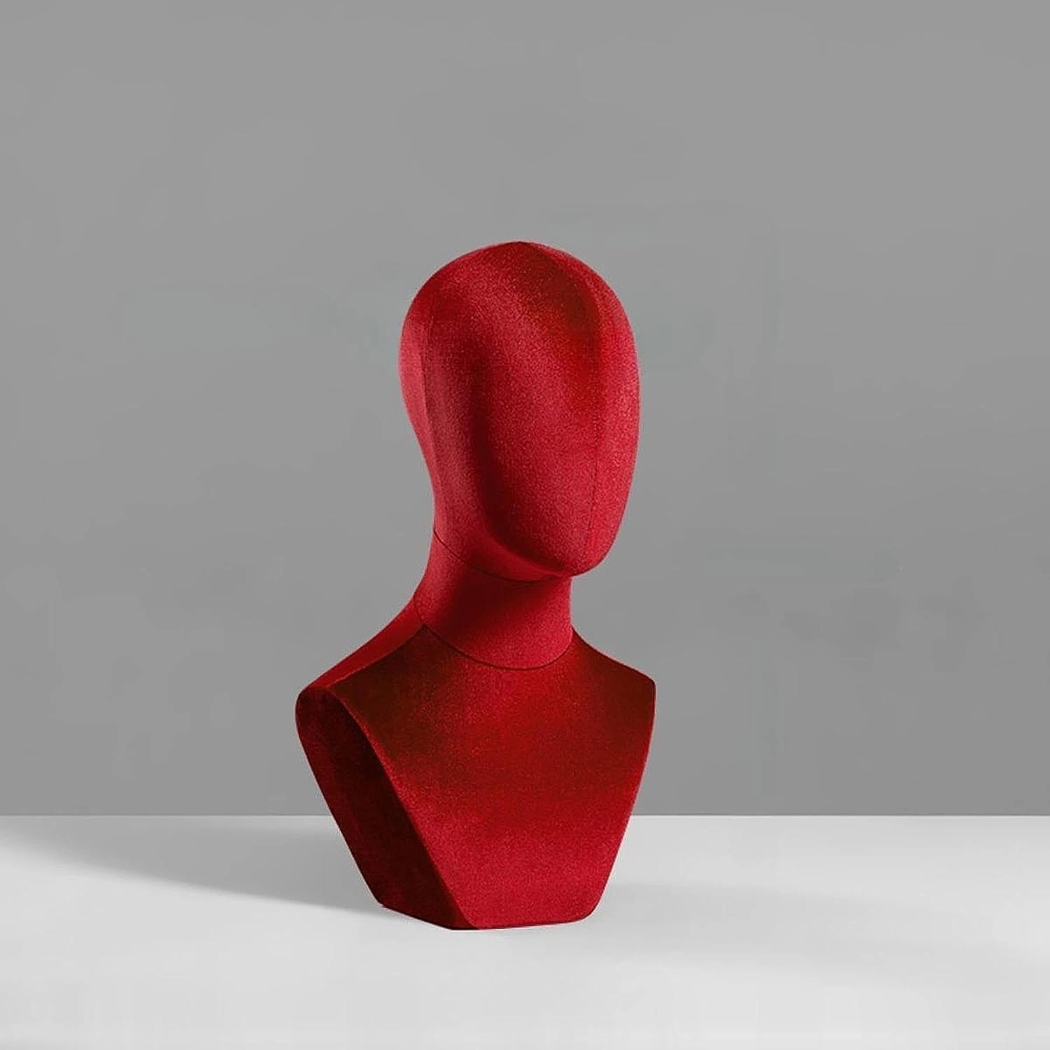 Bust Mannequin Head Wig Display with Shoulder Wig and Hats Display Stand Manikin Velvet Head for Wig Hairdresser Training Cap, Red