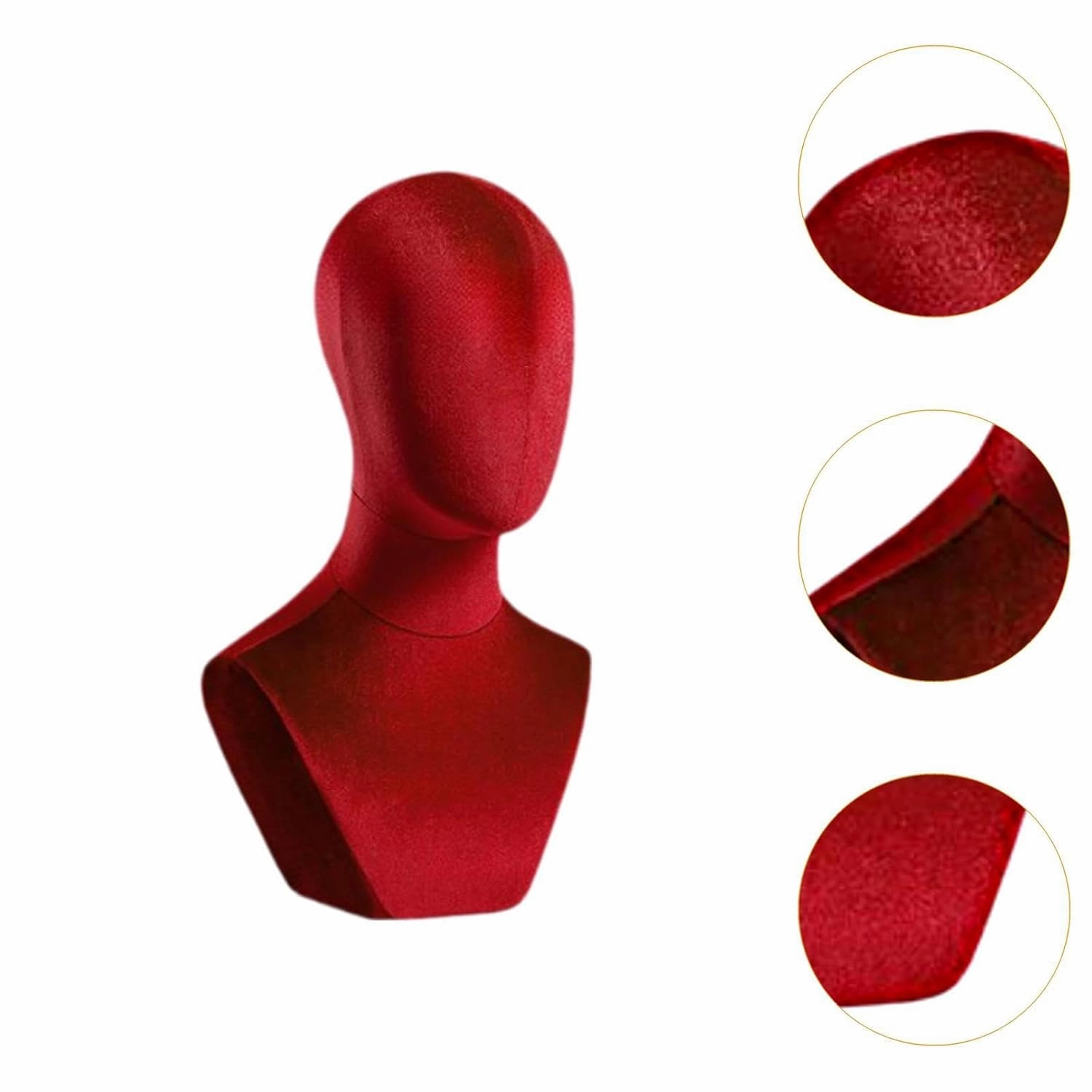 Bust Mannequin Head Wig Display with Shoulder Wig and Hats Display Stand Manikin Velvet Head for Wig Hairdresser Training Cap, Red