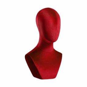Bust Mannequin Head Wig Display with Shoulder Wig and Hats Display Stand Manikin Velvet Head for Wig Hairdresser Training Cap, Red