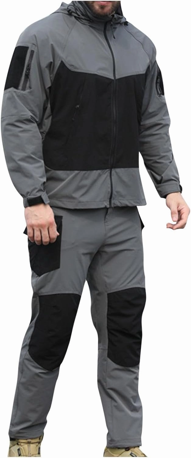 Cambkatl Mens Colorblock Waterproof Tracksuits Long Sleeve Full Zipper Hoodies Jacket with Hiking Pants Outdoor Jogging Suits