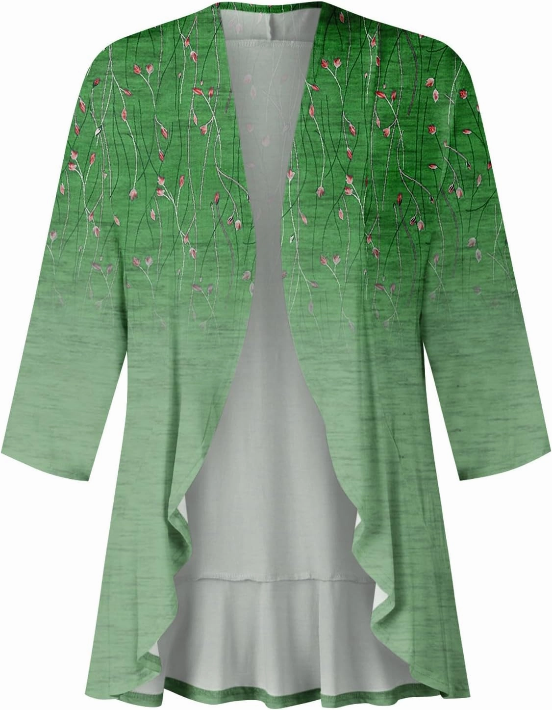 Cardigan for Women Draped Ruffles Printed Casual Tops 3/4 Sleeves Lightweight Open Front Shirts