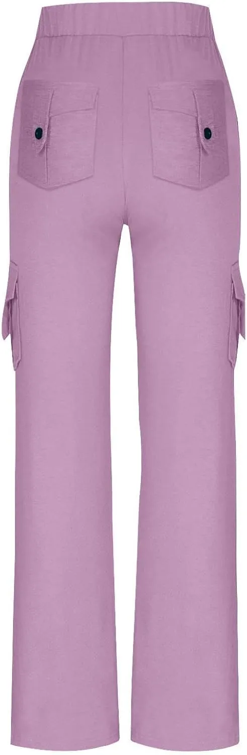 Cargo Leggings with Pockets for Women Bootcut Flare Wide Leg Yoga Pants Gym Workout Clothes Casual Beach Lounge Pants