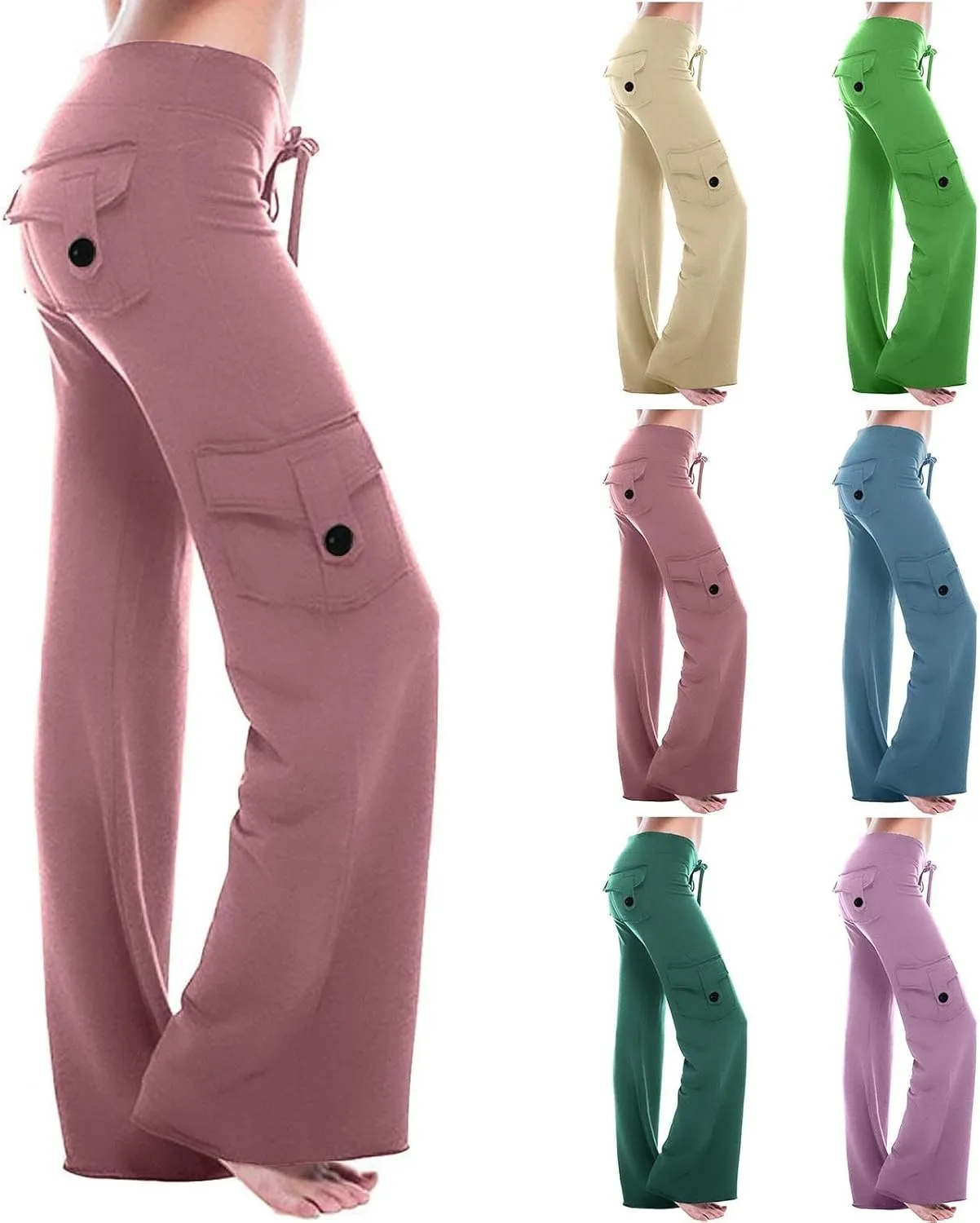 Cargo Leggings with Pockets for Women Bootcut Flare Wide Leg Yoga Pants Gym Workout Clothes Casual Beach Lounge Pants