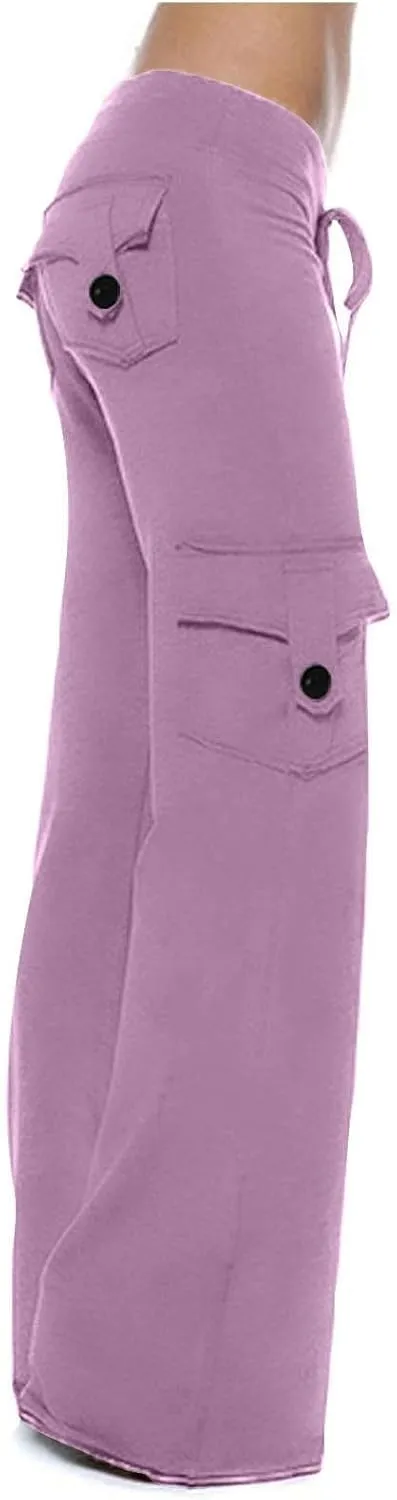 Cargo Leggings with Pockets for Women Bootcut Flare Wide Leg Yoga Pants Gym Workout Clothes Casual Beach Lounge Pants