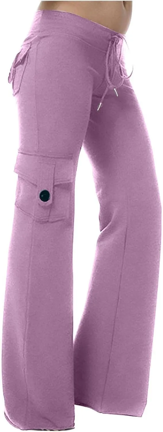 Cargo Leggings with Pockets for Women Bootcut Flare Wide Leg Yoga Pants Gym Workout Clothes Casual Beach Lounge Pants