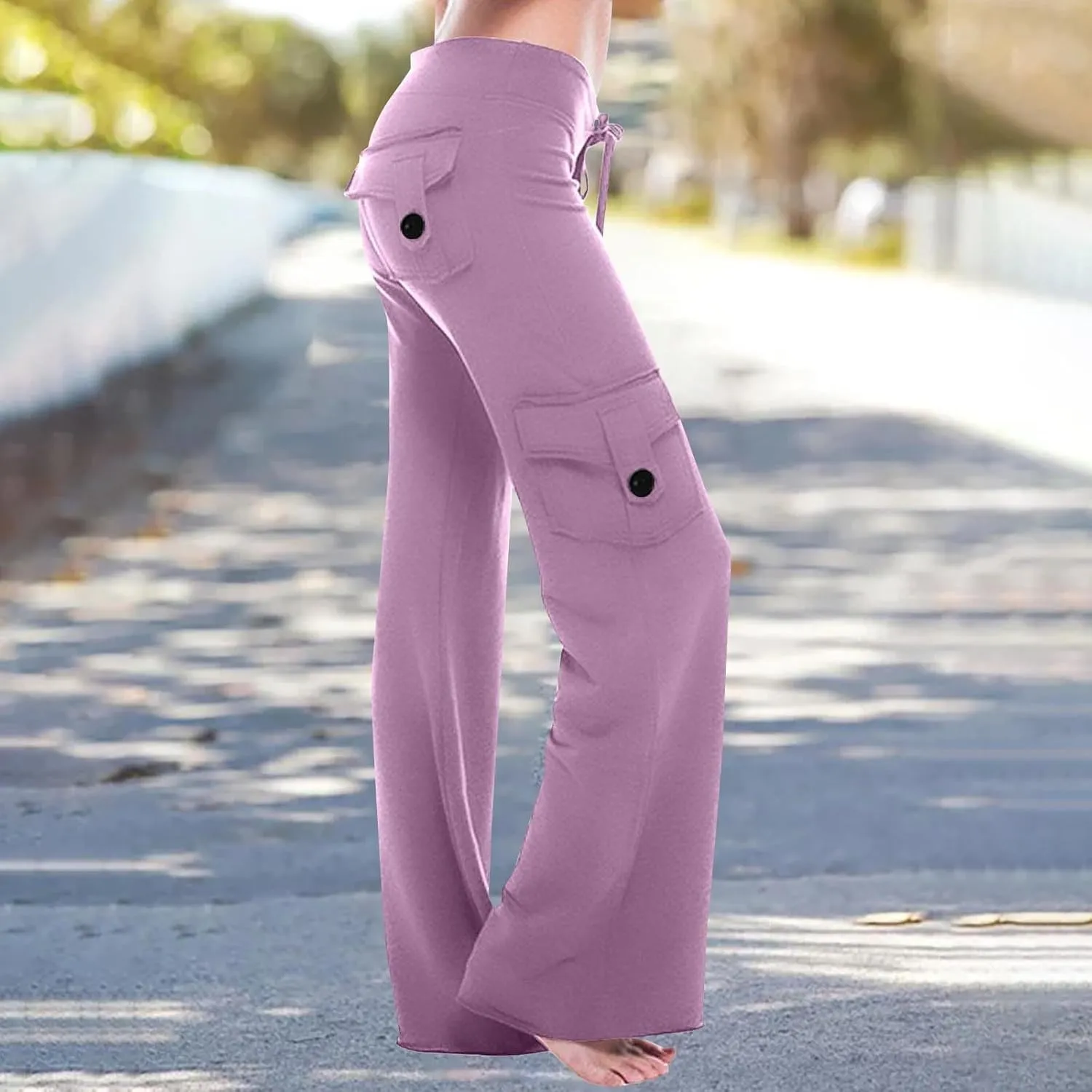 Cargo Leggings with Pockets for Women Bootcut Flare Wide Leg Yoga Pants Gym Workout Clothes Casual Beach Lounge Pants