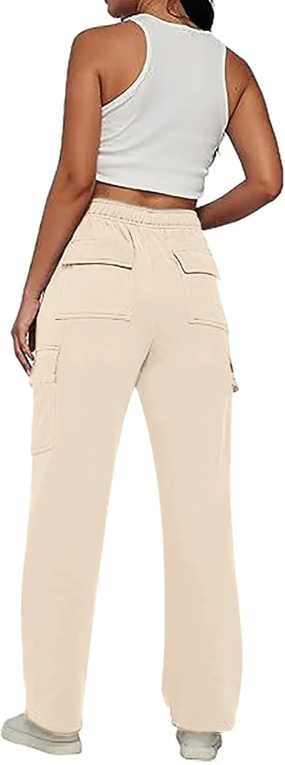 Cargo Sweatpants for Women Casual Baggy Wide Leg Fleece High Waisted Joggers with Pockets Sweat Pants Athletic Pants