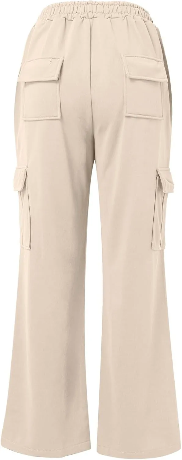 Cargo Sweatpants for Women Casual Baggy Wide Leg Fleece High Waisted Joggers with Pockets Sweat Pants Athletic Pants