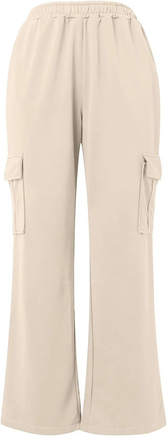 Cargo Sweatpants for Women Casual Baggy Wide Leg Fleece High Waisted Joggers with Pockets Sweat Pants Athletic Pants