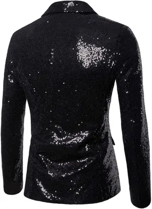 Casual Two Buttons Notched Lapel Suit Jacket Men Shiny Sequin Blazers Tuxedo Two Buttons Lightweight Business
