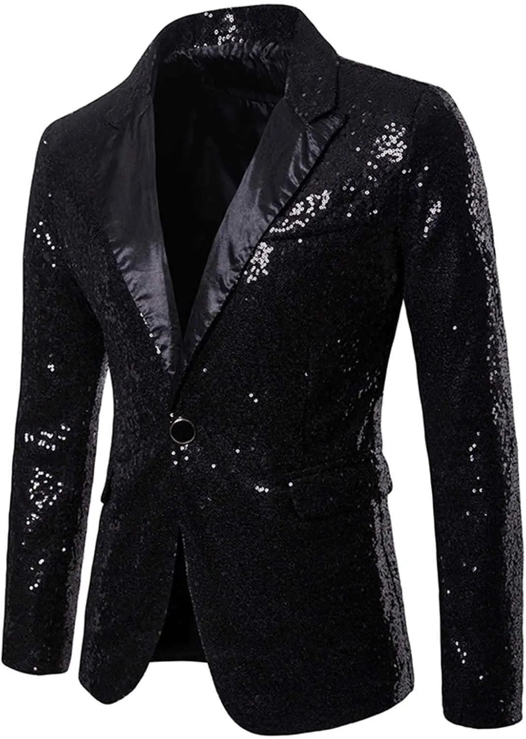 Casual Two Buttons Notched Lapel Suit Jacket Men Shiny Sequin Blazers Tuxedo Two Buttons Lightweight Business