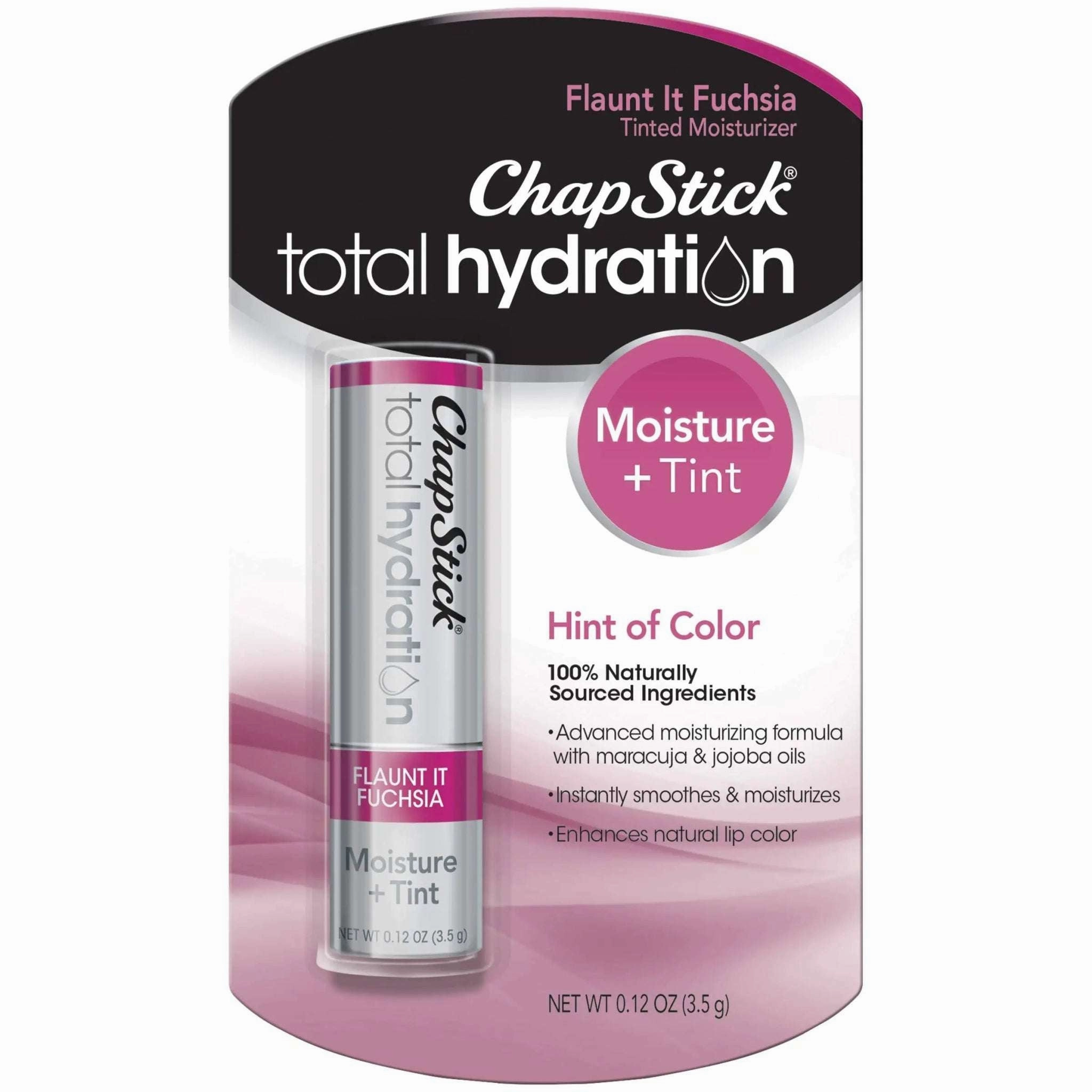 ChapStick Total Hydration Moisture   Tint Flaunt It Fuchsia Tinted Lip Balm Tube, Tinted Moisturizer - 0.12 Oz
