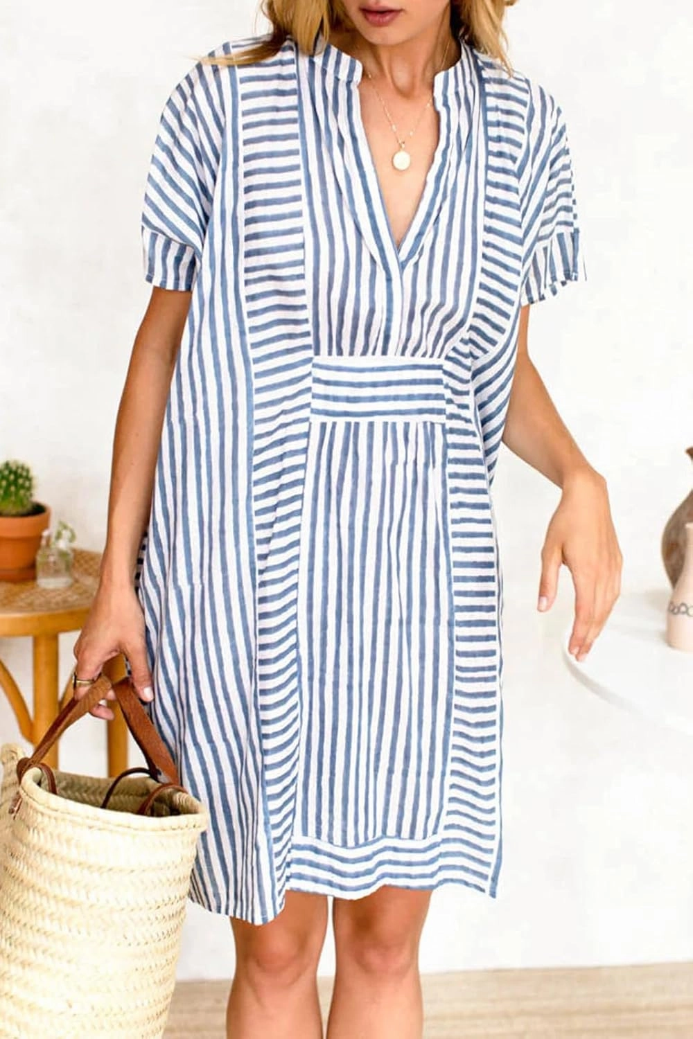 CHARTOU Women's Striped Beach Cover Up Dress Baggy Batwing Sleeve Short Sundress Tunic Shirt Dresses Summer